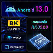 H96 Max 8K Ultra HD Smart TV Box Android 13.0 Media Player with Remote Control, RK3528 Quad-Core, 4GB+32GB(US Plug)