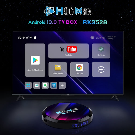 H96 Max 8K Ultra HD Smart TV Box Android 13.0 Media Player with Remote Control, RK3528 Quad-Core, 4GB+64GB(US Plug)