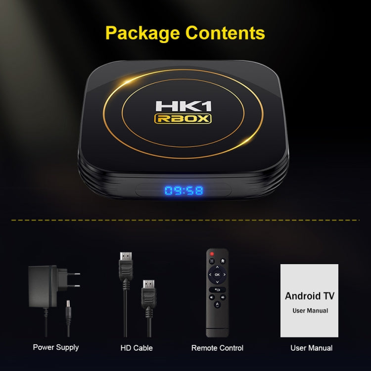 HK1 RBOX-H8S 4K Ultra HD Android 12.0 Smart TV Box with Remote Control, Allwinner H618 Quad-Core, 2GB+16GB(EU Plug)