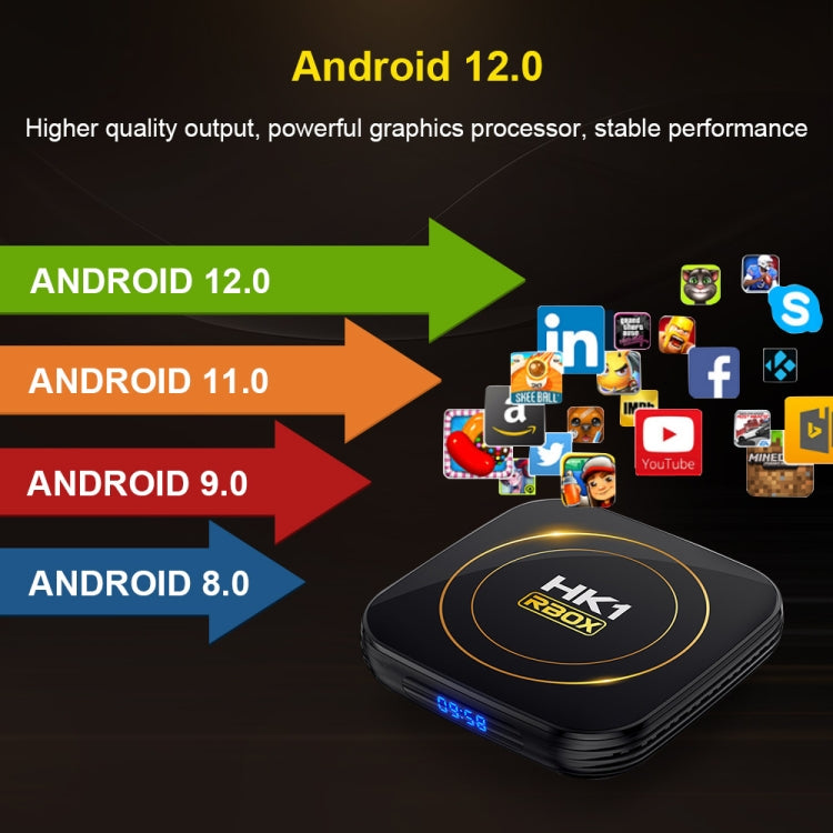 HK1 RBOX-H8S 4K Ultra HD Android 12.0 Smart TV Box with Remote Control, Allwinner H618 Quad-Core, 2GB+16GB(EU Plug)