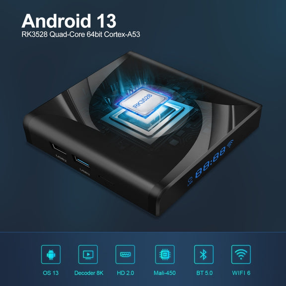X88 Pro 13 Android 13.0 Smart TV Box with Remote Control, RK3528 Quad-Core, 4G+32GB(UK Plug)