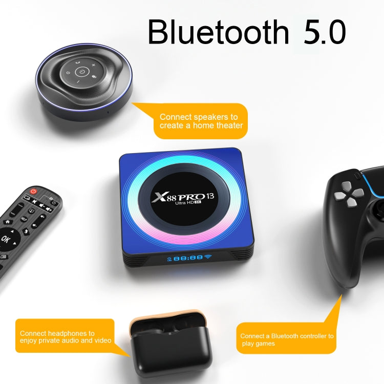 Acrylic X88 Pro 13 8K Ultra HD Android 13.0 Smart TV Box with Remote Control, RK3528 Quad-Core, 2GB+16GB(EU Plug)
