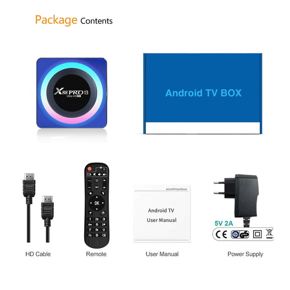 Acrylic X88 Pro 13 8K Ultra HD Android 13.0 Smart TV Box with Remote Control, RK3528 Quad-Core, 2GB+16GB(EU Plug)