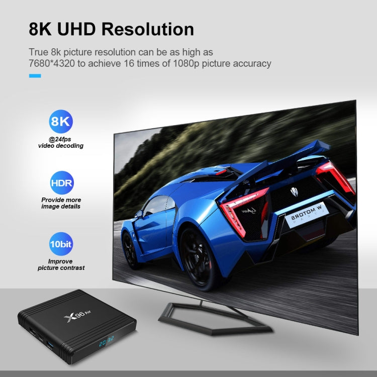 X96 Air 8K Smart TV BOX Android 9.0 Media Player with Remote Control, Quad-core Amlogic S905X3, RAM: 4GB, ROM: 32GB, Dual Band WiFi, Bluetooth, EU Plug