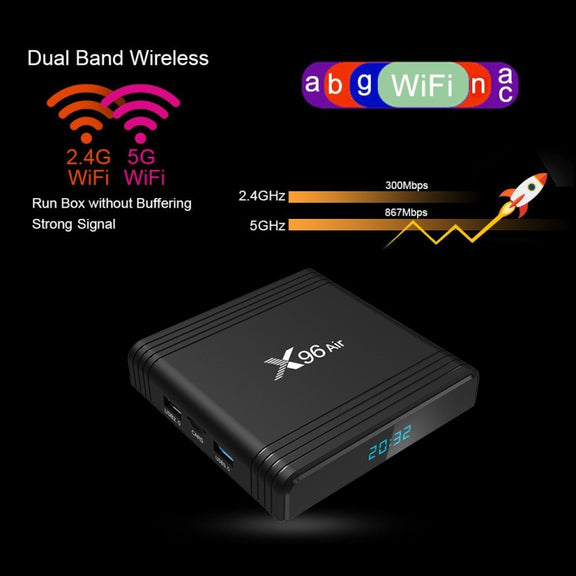 X96 Air 8K Smart TV BOX Android 9.0 Media Player with Remote Control, Quad-core Amlogic S905X3, RAM: 4GB, ROM: 64GB, Dual Band WiFi, Bluetooth, EU Plug