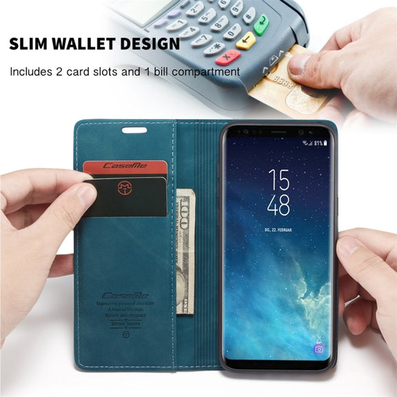 CaseMe-013 Multifunctional Retro Frosted Horizontal Flip Leather Case with Card Slot & Holder & Wallet for Galaxy S8 Plus(Blue)