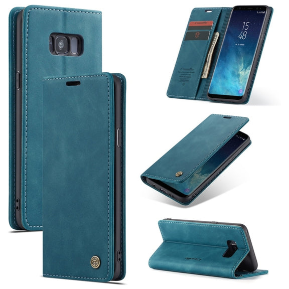CaseMe-013 Multifunctional Retro Frosted Horizontal Flip Leather Case with Card Slot & Holder & Wallet for Galaxy S8 Plus(Blue)