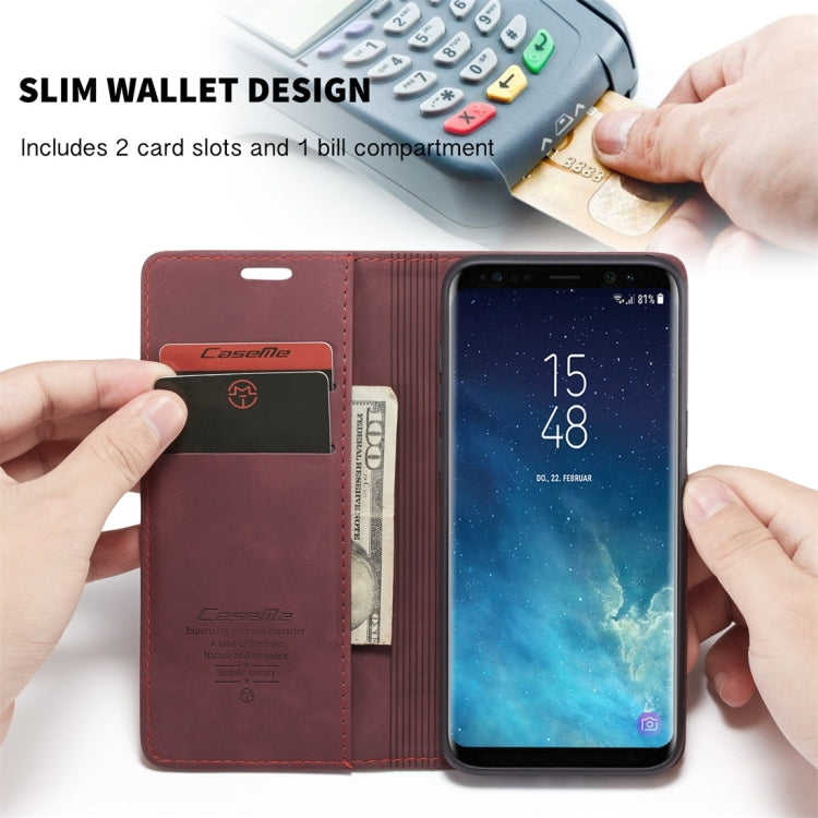 CaseMe-013 Multifunctional Retro Frosted Horizontal Flip Leather Case with Card Slot & Holder & Wallet for Galaxy S8 Plus(Wine Red)