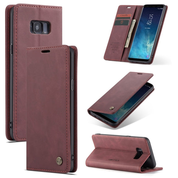CaseMe-013 Multifunctional Retro Frosted Horizontal Flip Leather Case with Card Slot & Holder & Wallet for Galaxy S8 Plus(Wine Red)