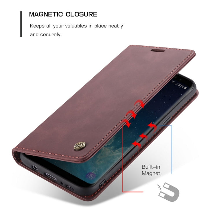CaseMe-013 Multifunctional Retro Frosted Horizontal Flip Leather Case with Card Slot & Holder & Wallet for Galaxy S8 Plus(Wine Red)