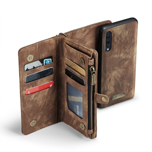 CaseMe-008 For Samaung Galaxy A30S／A50S／A50 Detachable Multifunctional Flip Leather Case (Brown)