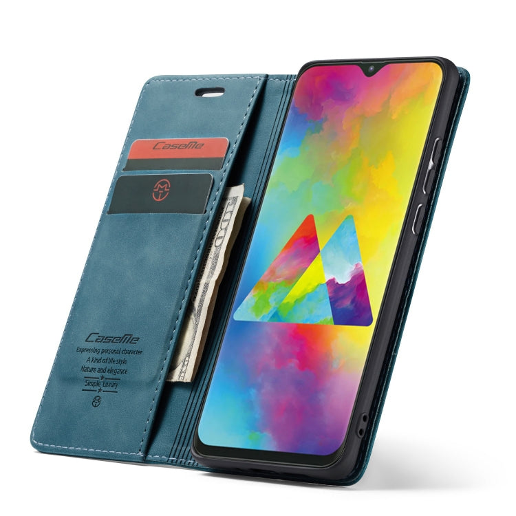 CaseMe-013 Multifunctional Horizontal Flip Leather Case with Card Slot & Holder for Galaxy M20(Blue)