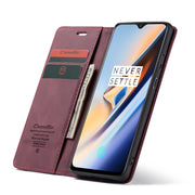 CaseMe-013 Multifunctional Horizontal Flip Leather Case with Card Slot & Holder for Oneplus 7(Wine Red)