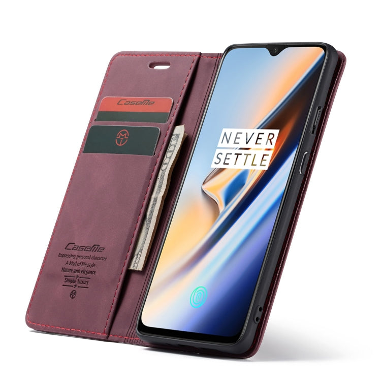 CaseMe-013 Multifunctional Horizontal Flip Leather Case with Card Slot & Holder for Oneplus 7(Wine Red)