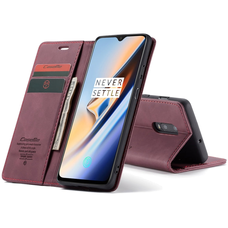 CaseMe-013 Multifunctional Horizontal Flip Leather Case with Card Slot & Holder for Oneplus 7(Wine Red)
