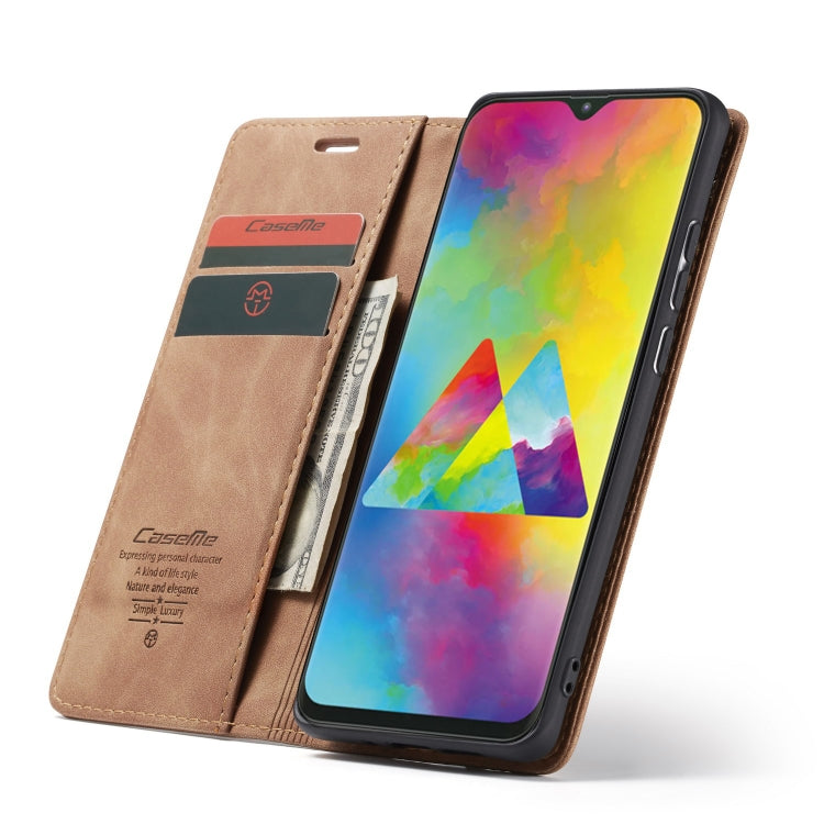 CaseMe-013 Multifunctional Horizontal Flip Leather Case with Card Slot & Holder for Galaxy M20(Brown)