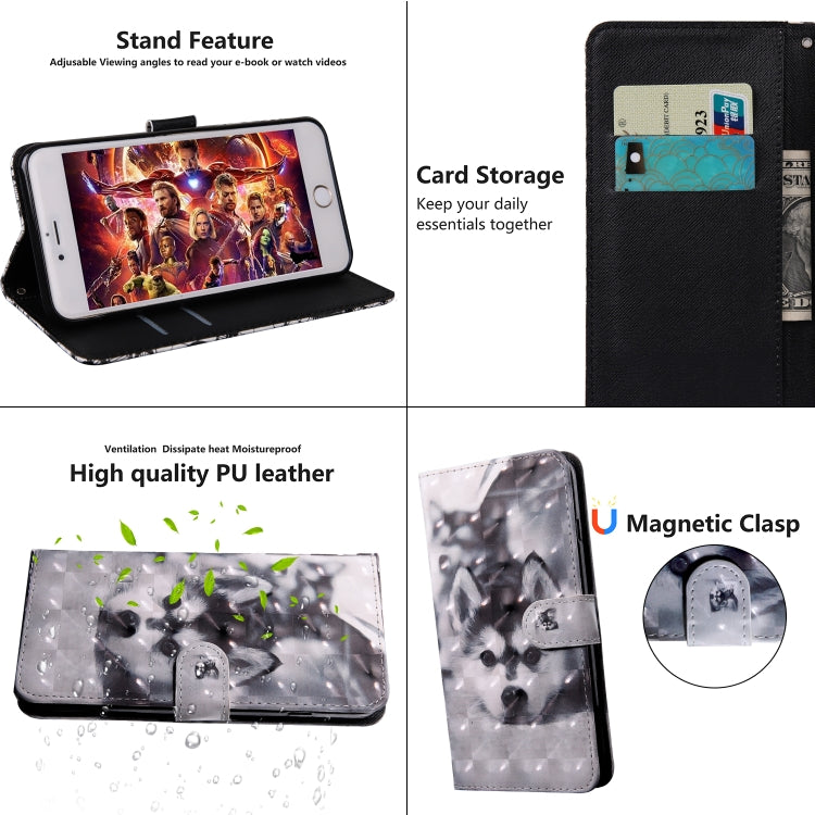 3D Painting Pattern Coloured Drawing Horizontal Flip TPU + PU Leather Case with Holder & Card Slots & Wallet For Huawei Y5 Lite 2018 / Y5 2018(Husky)
