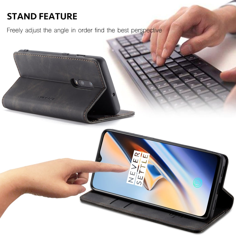 CaseMe-013 Multi-functional Retro Frosted Horizontal Flip Leather Case with Card Slot & Holder & Wallet For OnePlus 7(Black)