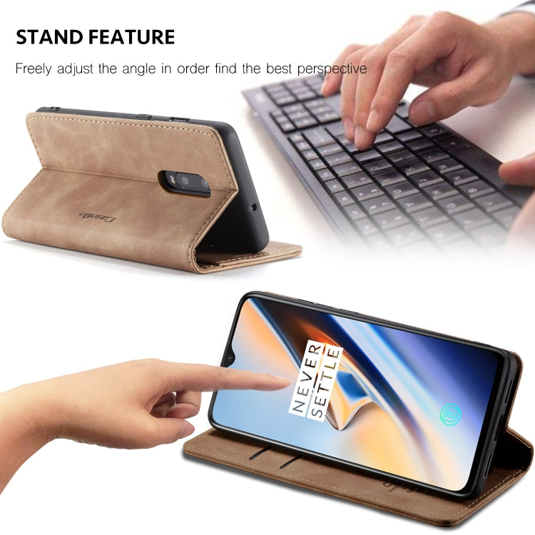 CaseMe-013 Multi-functional Retro Frosted Horizontal Flip Leather Case with Card Slot & Holder & Wallet For OnePlus 7(Brown)