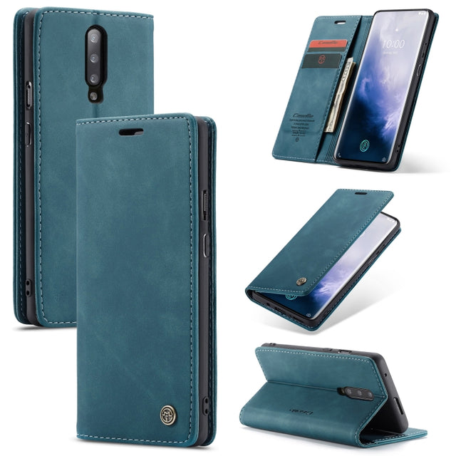 CaseMe-013 Multi-functional Retro Frosted Horizontal Flip Leather Case with Card Slot & Holder & Wallet For OnePlus 7 Pro(Blue)