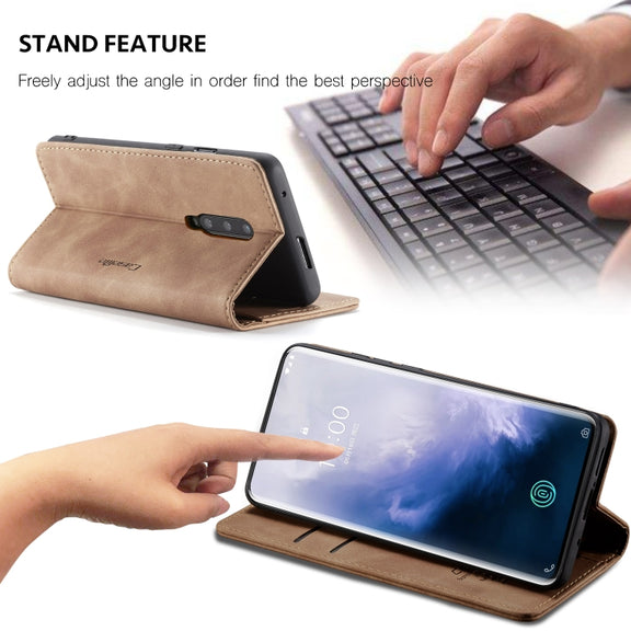CaseMe-013 Multi-functional Retro Frosted Horizontal Flip Leather Case with Card Slot & Holder & Wallet For OnePlus 7 Pro(Brown)