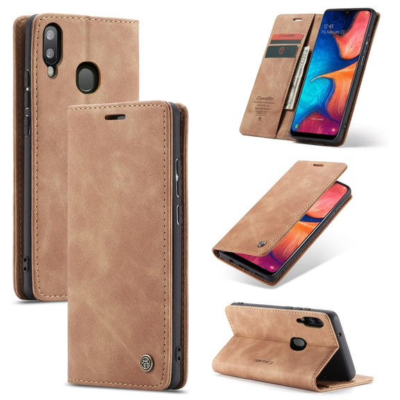 CaseMe-013 Multi-functional Retro Frosted Horizontal Flip Leather Case with Card Slot & Holder & Wallet For Galaxy A20e(Brown)