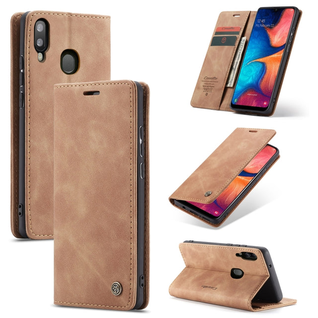 CaseMe-013 Multi-functional Retro Frosted Horizontal Flip Leather Case with Card Slot & Holder & Wallet For Galaxy A20e(Brown)