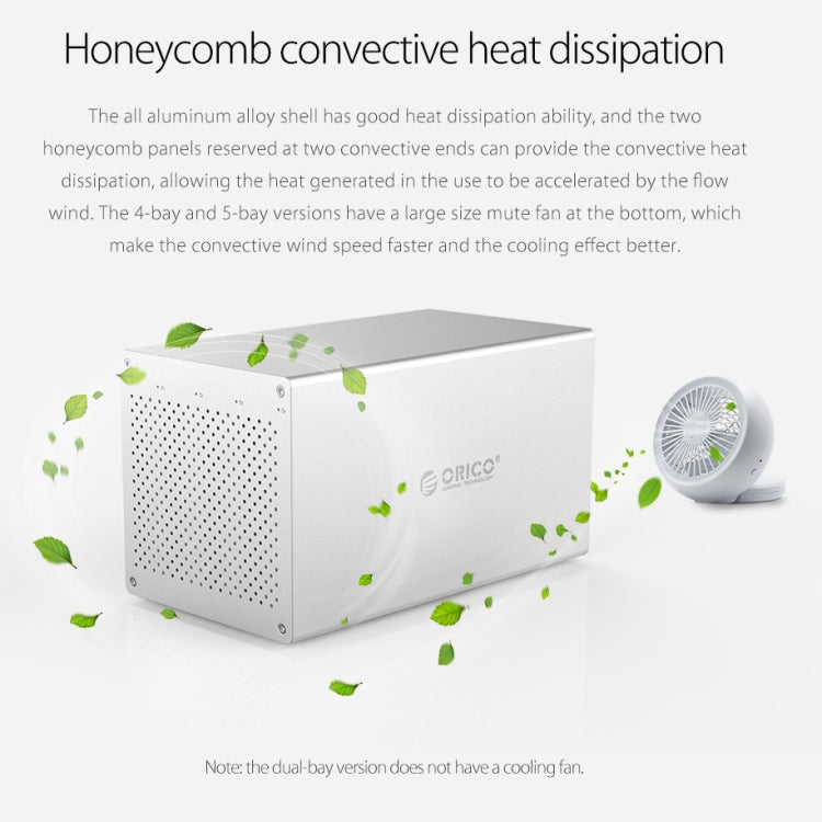ORICO Honeycomb Series WS500RC3 SATA 3.5 inch USB-C / Type-C 5 Bays Aluminum Alloy HDD / SSD Enclosure with Raid, The Maximum Support Capacity: 50TB