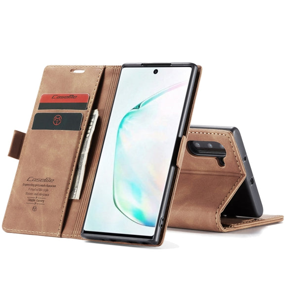 CaseMe-013 Multifunctional Horizontal Flip Leather Case with Card Slot & Holder for Galaxy Note 10(Brown)
