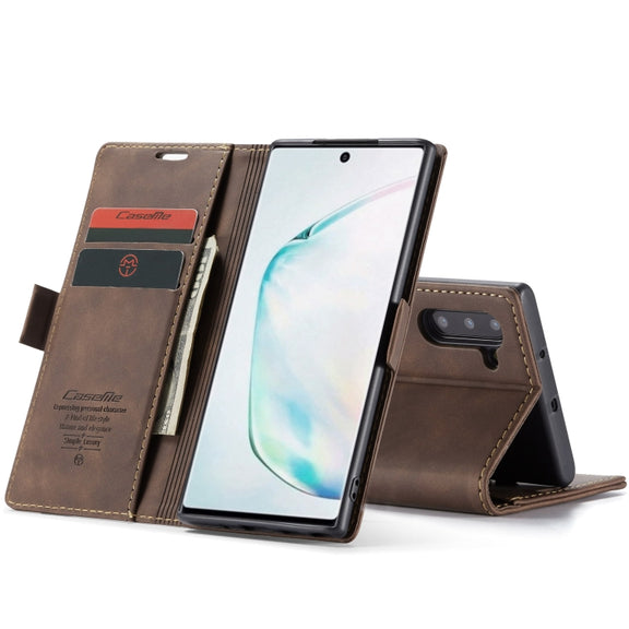 CaseMe-013 Multifunctional Horizontal Flip Leather Case with Card Slot & Holder for Galaxy Note 10(Coffee)