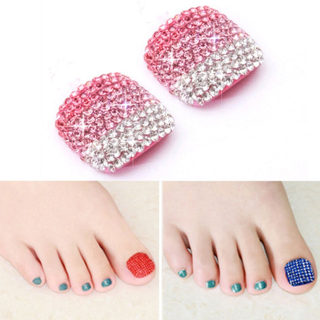 2 PCS Crystal Fake Nail Art Tips Rhinestone Full Cover Toenails Decals Stickers(NO:17)