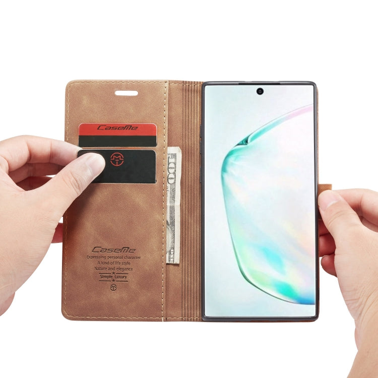 CaseMe-013 Multifunctional Horizontal Flip Leather Case with Card Slot & Holder & Wallet for Galaxy Note 10+(Brown)