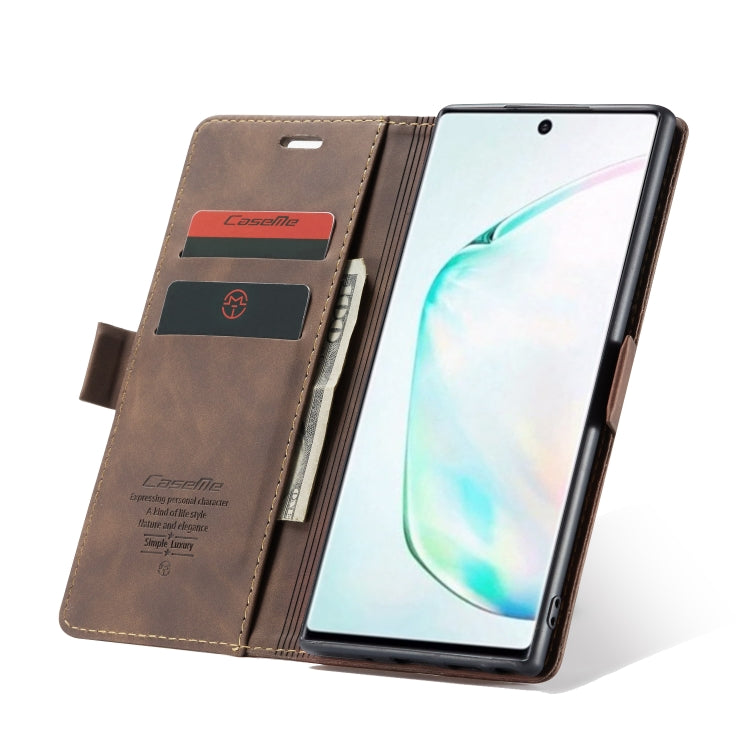CaseMe-013 Multifunctional Horizontal Flip Leather Case with Card Slot & Holder & Wallet for Galaxy Note 10+(Coffee)