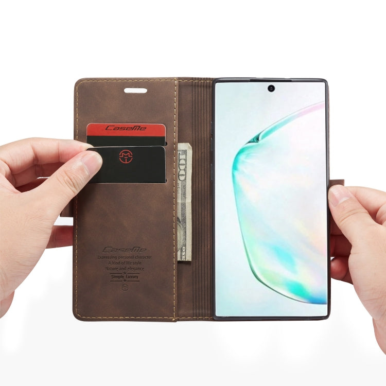 CaseMe-013 Multifunctional Horizontal Flip Leather Case with Card Slot & Holder & Wallet for Galaxy Note 10+(Coffee)