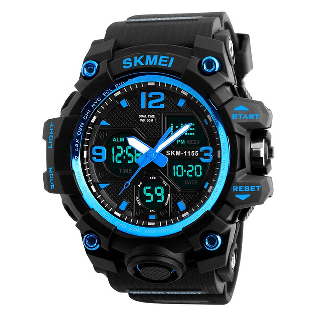 SKMEI 1155B Multifunctional Men Outdoor Sports Noctilucent Water-resistant Large Dial Wrist Watch(Blue)