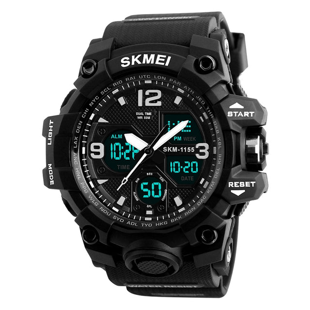 SKMEI 1155B Multifunctional Men Outdoor Sports Noctilucent Water-resistant Large Dial Wrist Watch(Black)
