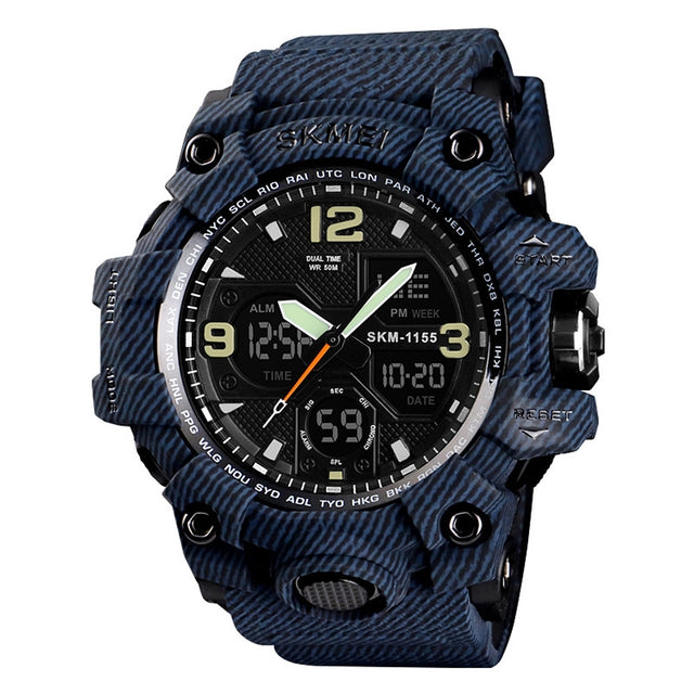 SKMEI 1155B Multifunctional Men Outdoor Sports Noctilucent Water-resistant Large Dial Wrist Watch(Denim Blue)