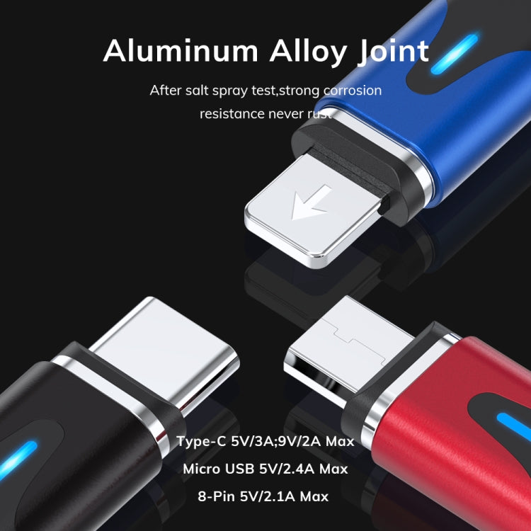 TOPK AM63 1m USB to 8 Pin + USB-C / Type-C + Micro USB 3 in 1 Flat Magnetic Metal Connector Nylon Braided Magnetic Fast Charging Data Cable(Red)
