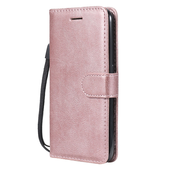 For Samsung Galaxy A01 Solid Color Horizontal Flip Protective Leather Case with Holder & Card Slots & Wallet & Photo Frame & Lanyard(Rose Gold)