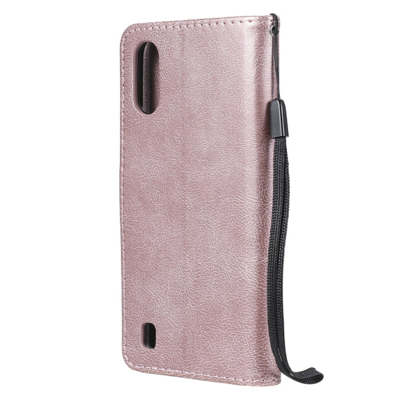 For Samsung Galaxy A01 Solid Color Horizontal Flip Protective Leather Case with Holder & Card Slots & Wallet & Photo Frame & Lanyard(Rose Gold)