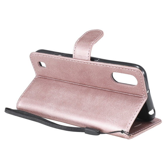 For Samsung Galaxy A01 Solid Color Horizontal Flip Protective Leather Case with Holder & Card Slots & Wallet & Photo Frame & Lanyard(Rose Gold)