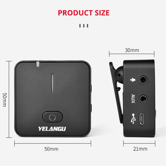YELANGU MX5 2.4G Live Broadcast Interview Wireless Recording Camera Microphone, 1 Receiver to 1 Transmitter