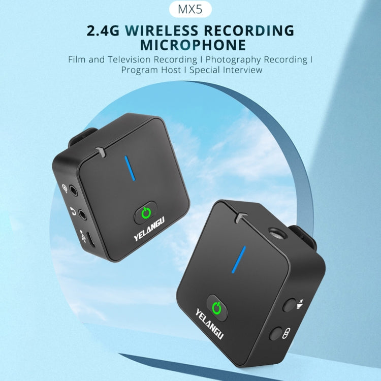 YELANGU MX5 2.4G Live Broadcast Interview Wireless Recording Camera Microphone, 1 Receiver to 1 Transmitter