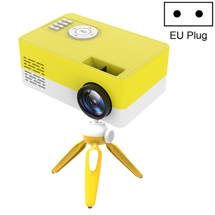 J15 1920 x 1080P HD Household Mini LED Projector with Tripod Mount Support AV / HDMI x 1 / USB x1 / TF x 1, Plug Type:EU Plug(Yellow White)