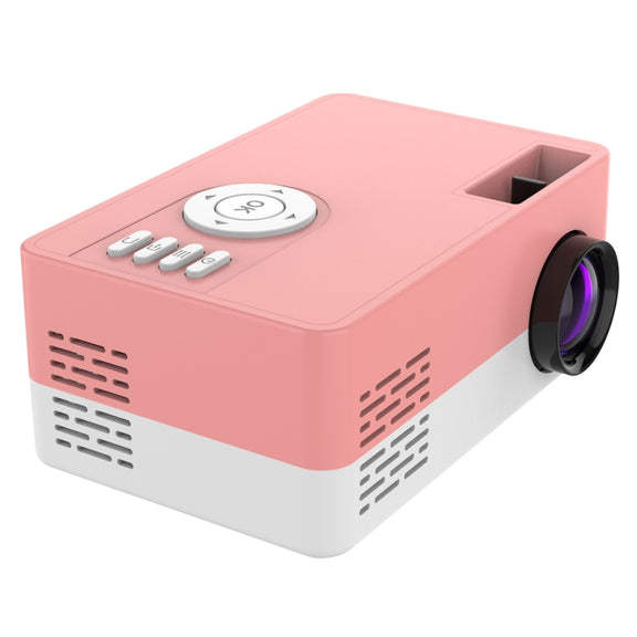 J15 1920 x 1080P HD Household Mini LED Projector with Tripod Mount Support AV / HDMI x 1 / USB x1 / TF x 1, Plug Type:US Plug(Pink White)