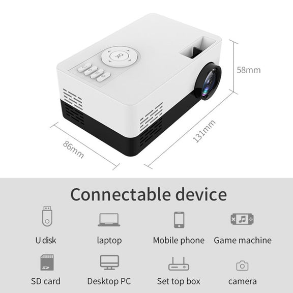 J15 1920 x 1080P HD Household Mini LED Projector with Tripod Mount Support AV / HDMI x 1 / USB x1 / TF x 1, Plug Type:US Plug(Black White)