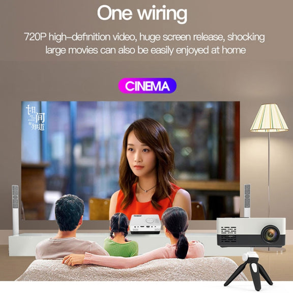 J15 1920 x 1080P HD Household Mini LED Projector with Tripod Mount Support AV / HDMI x 1 / USB x1 / TF x 1, Plug Type:US Plug(Pink White)