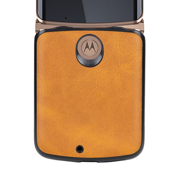 For Motorola Moto Razr 5G Two-color Cowhide Texture Top-grain Leather Shockproof Protective Case(Blue)