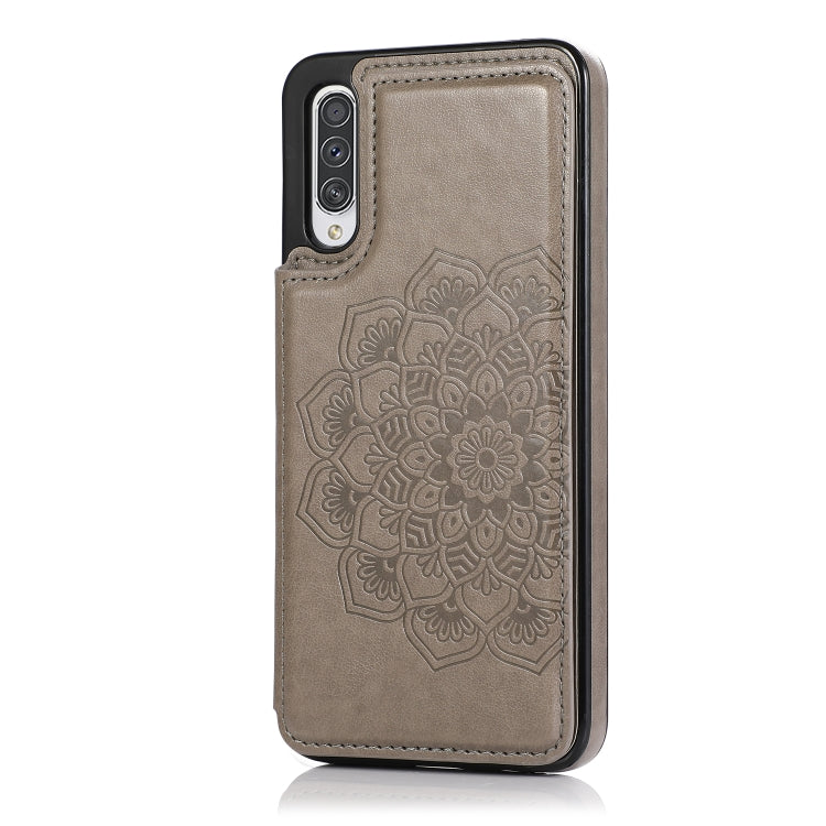 For Samsung Galaxy A50 / A50s Double Buckle Mandala Pattern PU+TPU Protective Case with Card Slots & Holder & Photo Frame(Grey)