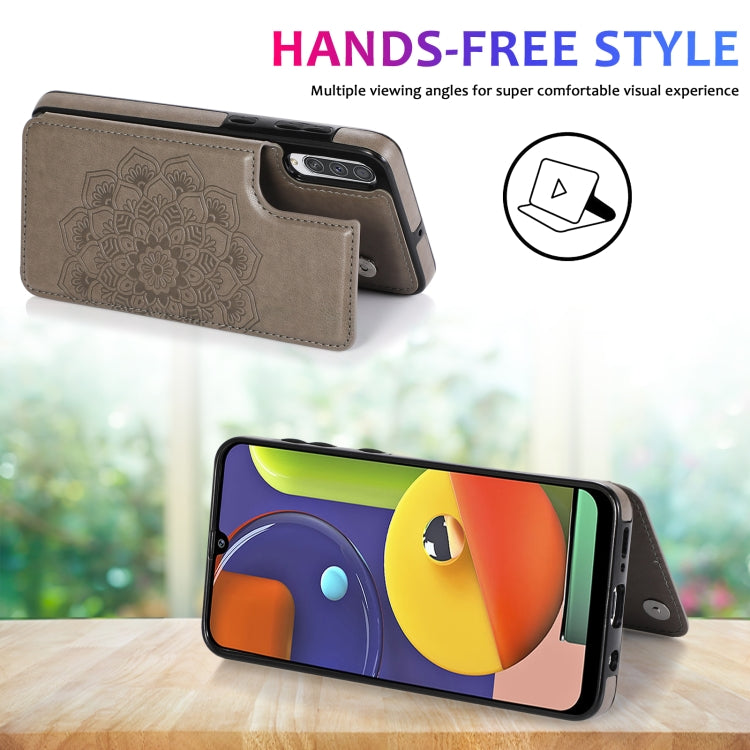 For Samsung Galaxy A50 / A50s Double Buckle Mandala Pattern PU+TPU Protective Case with Card Slots & Holder & Photo Frame(Grey)